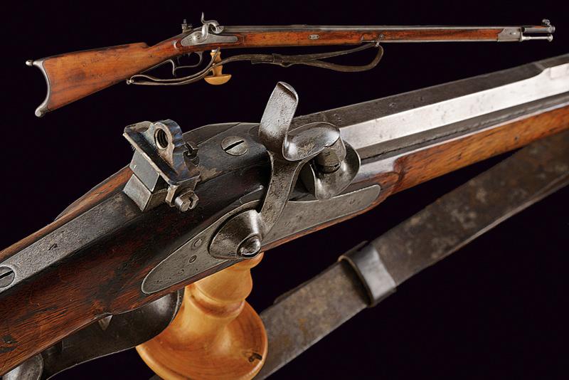 A 1851 model federal percussion carbine with diopter sight