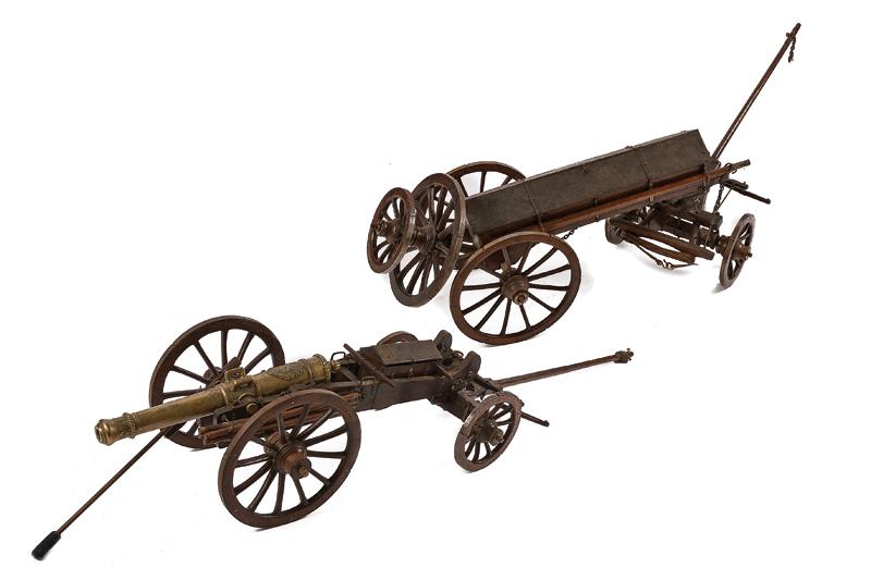 A marvelous model cannon on the Gribeauval system complete with its ammunition wagon and accessories