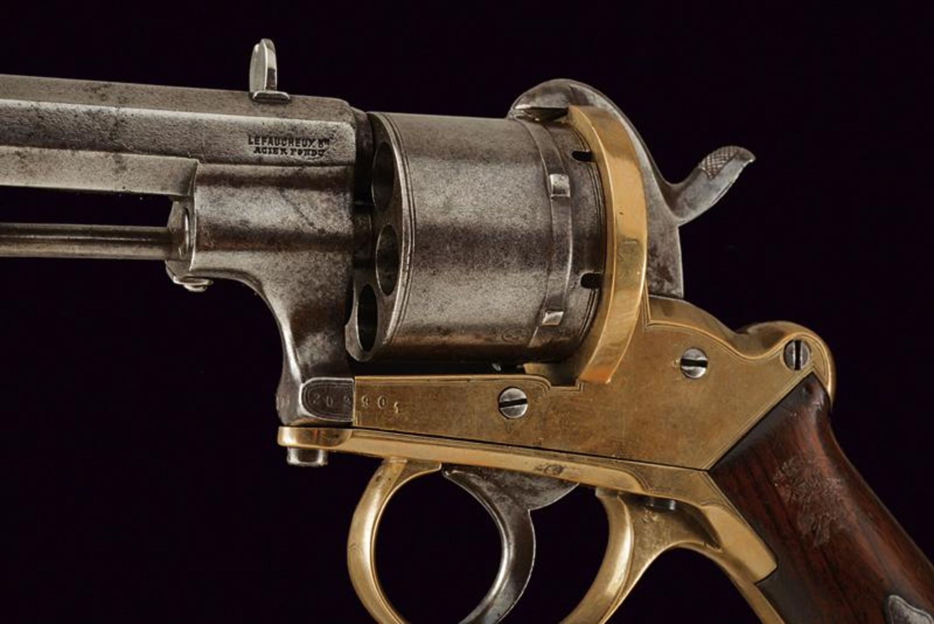 A rare Lefaucheux pin fire revolver with brass frame - Bild 2 aus 5