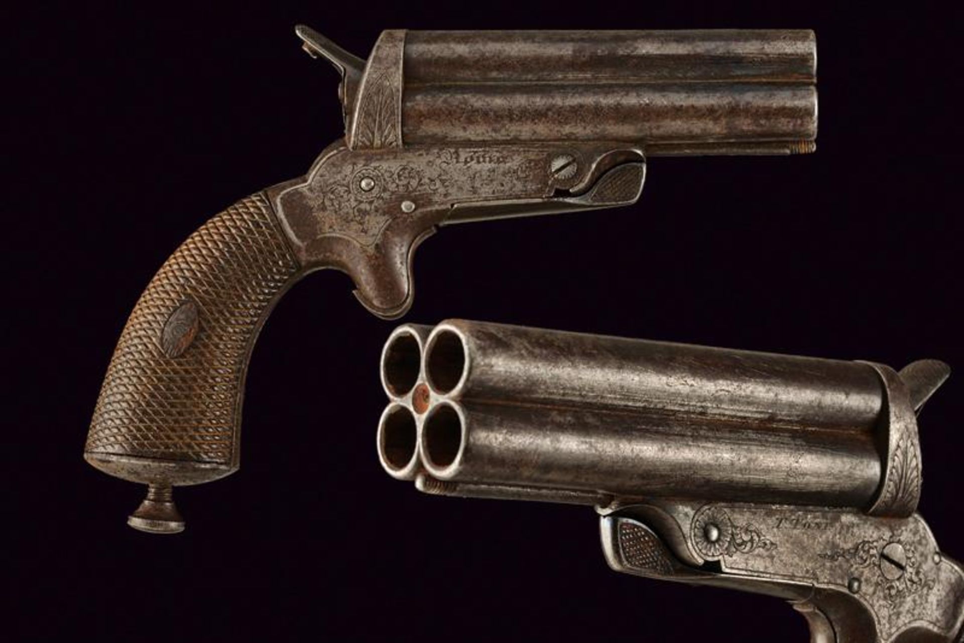 A rare Sharps type four barrelled rim-fire pistol by Toni