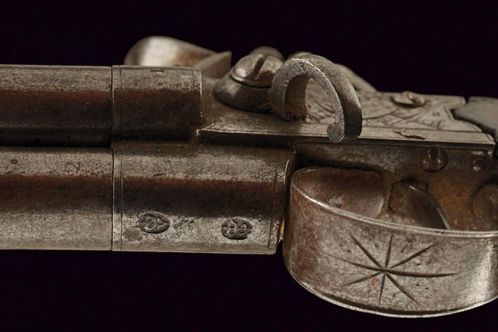 A rare pair of three barrelled flintlock pocket pistols by Parker Holborn - Image 5 of 5