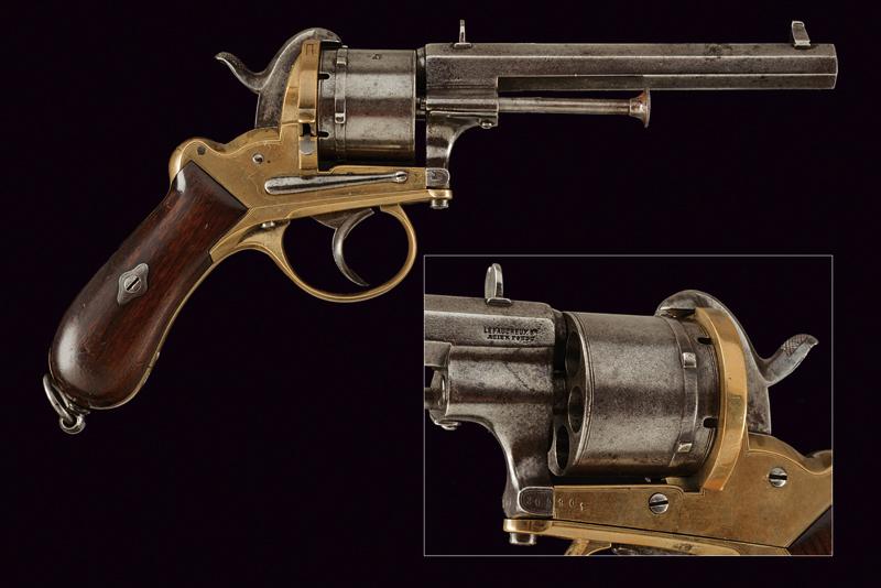 A rare Lefaucheux pin fire revolver with brass frame