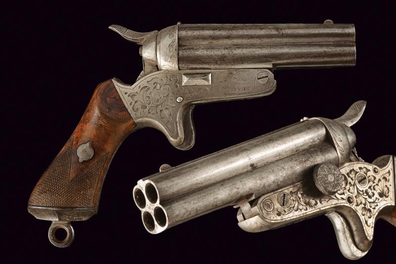 A Sharps type four barrelled rim-fire pistol by Maurer