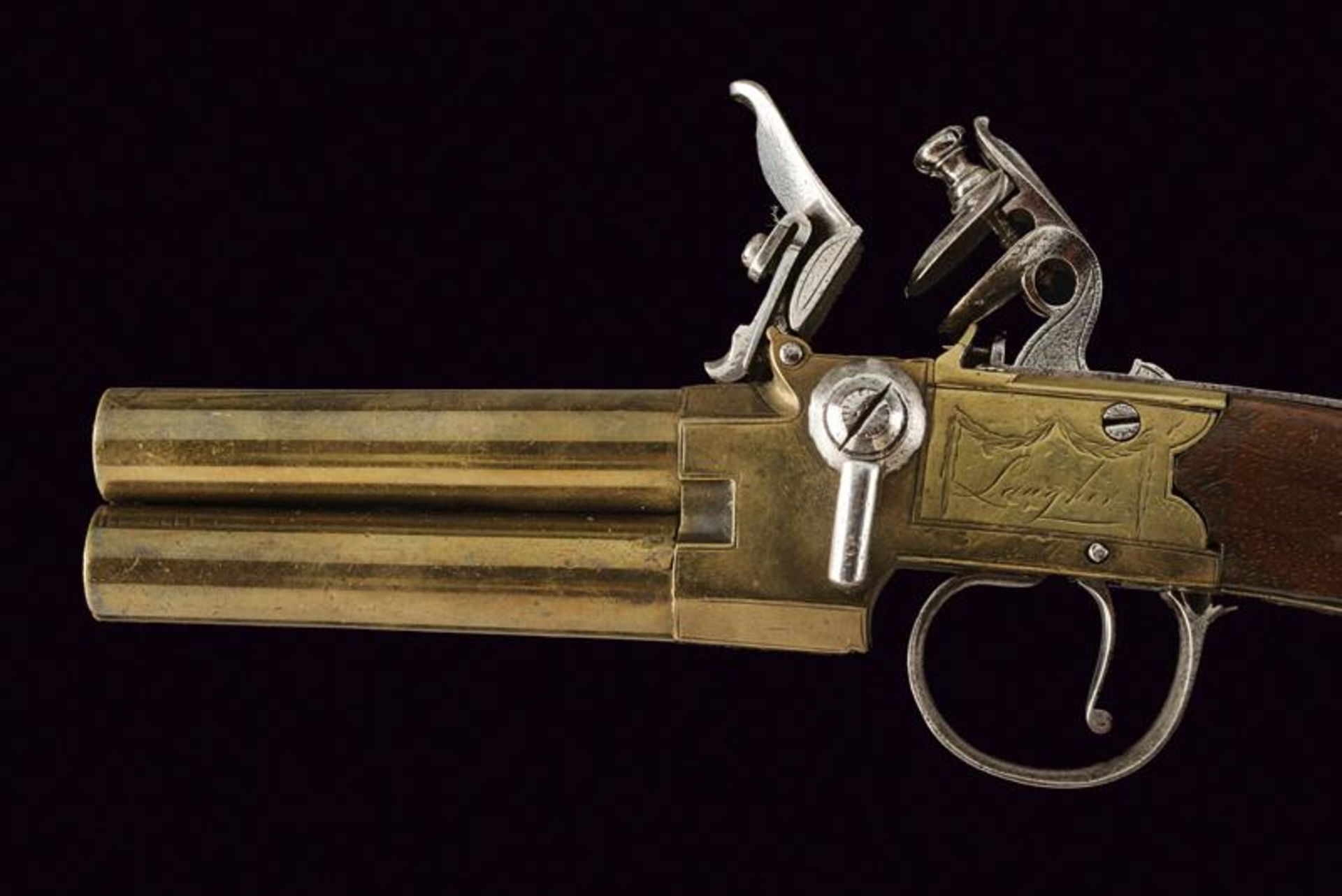A double barrelled navy flintlock pocket pistol - Bild 2 aus 4