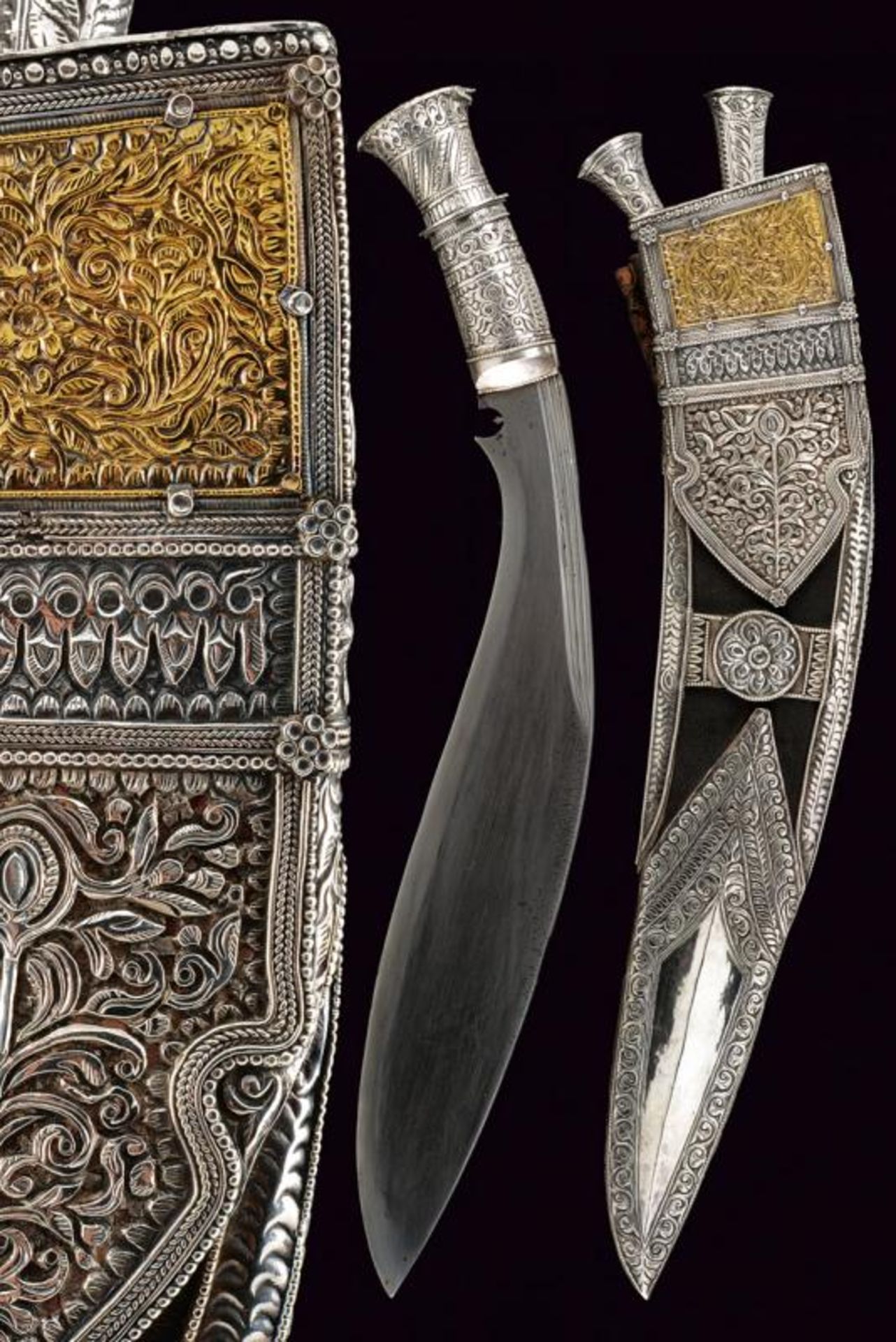 An exceptional silver mounted kukri