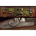 A beautiful cased percussion rifle by Mortimer