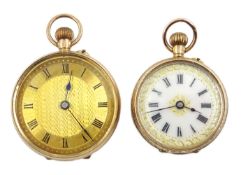 Two continental 9ct gold fob watches, top wound,