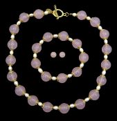 Rose quartz bead and pearl necklace,