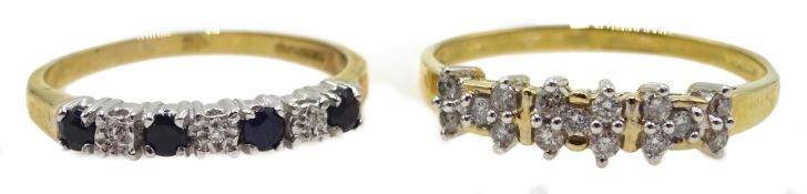 14ct gold diamond set ring and a 9ct gold diamond and sapphire ring both hallmarked