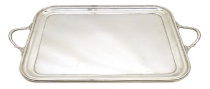 Silver twin handled rectangular tray by Robert Pringle & Sons, London 1948,