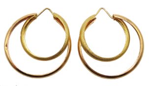 Pair of 18ct gold double hoop ear-rings stamped 750, 7.