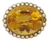 Victorian gold mounted citrine and split seed pearl brooch Condition Report Gold