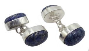 Pair of silver (tested) lapis lazuli cufflinks Condition Report <a href='//www.