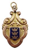 9ct gold and blue enamel Kinsgton-upon-Hull crest medallion,