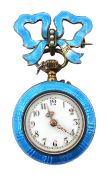 Swiss early 20th century blue guilloche enamel ladies pocket watch,