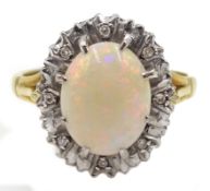 18ct gold opal and illusion set diamond cluster ring,