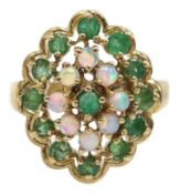 9ct gold emerald and opal cluster ring, hallmarked Condition Report Approx 3.