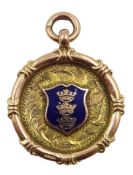 9ct gold and blue enamel Kinsgton-upon-Hull crest medallion by Bendall Brothers (Gordon,