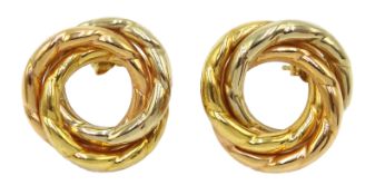 Pair of tri-colour 18ct gold rope twist ear-rings stamped 750, 7.