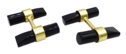 Pair of silver gilt black onyx cufflinks,