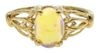 9ct gold opal ring with open work shoulders, hallmarked Condition Report Approx 1.