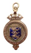 9ct rose gold and blue enamel Kinsgton-upon-Hull crest medallion by Phillips & Mayell,