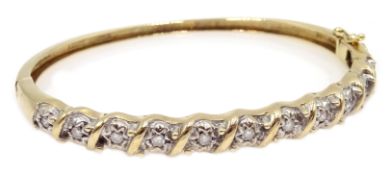 9ct gold diamond hinged bangle, stamped 375 Condition Report Approx 16.