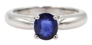 White gold single stone oval sapphire ring hallmarked 18ct, sapphire approx 0.