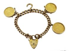 Gold curb chain bracelet with heart locket hallmarked 9ct,