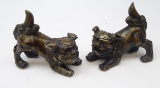 Pair Chinese bronzed Dogs of Fo H15cm (2) Condition Report <a href='//www.