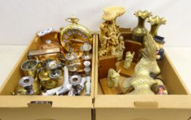 Cast brass model of an eagle, pair horse head moulded bookends, pair Eastern brass vases,