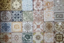 Collection of Victorian and later dust-pressed transfer and block printed tiles,