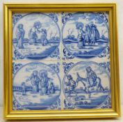 Set of four 18th century blue Delft tiles depicting Biblical scenes,