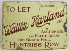 Early 20th century To Let enamel sign for Walter Harland Auctioneers, Huntress Row,