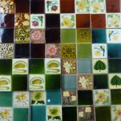 Collection of Victorian Art Nouveau dust-pressed glazed tiles, with quartered floral decoration,