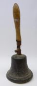 Late 18th/ early 19th century bell metal bell inscribed 15, with later adapted turned ash handle,