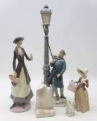 Collection of Lladro figures comprising Lamplighter, H48cm, Tokens of Love, Girl with Present,