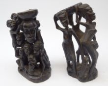 African carved ebony Tree of life, possibly Makonde and similar group carved as three Women,