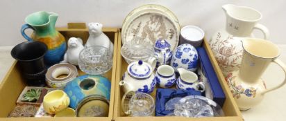 Pair boxed Wade Leaf dishes, Studio pottery squat form vase, impressed marks, Art Deco Beswick jug,