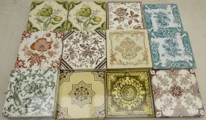 Collection of Victorian and later dust-pressed transfer and block printed tiles,