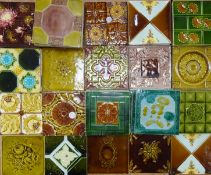 Collection of Victorian and early 20th century Art Nouveau dust-pressed glazed tiles with floral