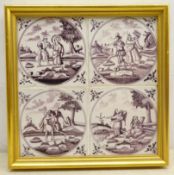 Set of four 18th century Delft Manganese tiles depicting Biblical scenes,