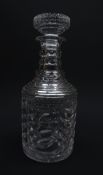 Cut crystal mallet form decanter in the Georgian style with triple ring neck,