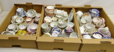 Collection of 19th century and later tea cups and saucers including Staffordshire Bat printed,