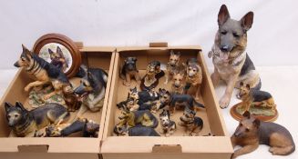 Large collection of German Shepherd Dog models and decorative ceramics including The Leonardo