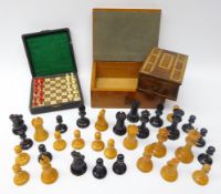 Victorian boxwood and ebony Staunton pattern chess set, probably by Jaques and Son,