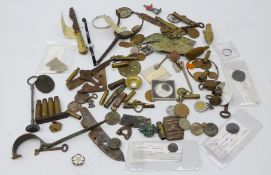 Metal detecting finds and miscellaneous items including hallmarked silver white rose brooch,