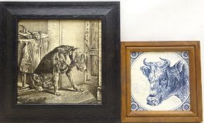 'Suspense' 19th century transfer printed tile after Landseer, framed,