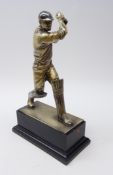 Plated brass model of a Cricketer on ebonised rectangular plinth,