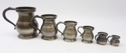 19th century matched graduated set of pewter tankards,